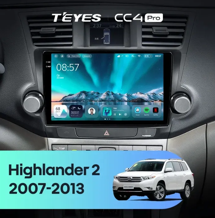 ШГУ Teyes CC4 PRO 8/128 GB Toyota Highlander 2 XU40 2007-2013, 10.36" - фото