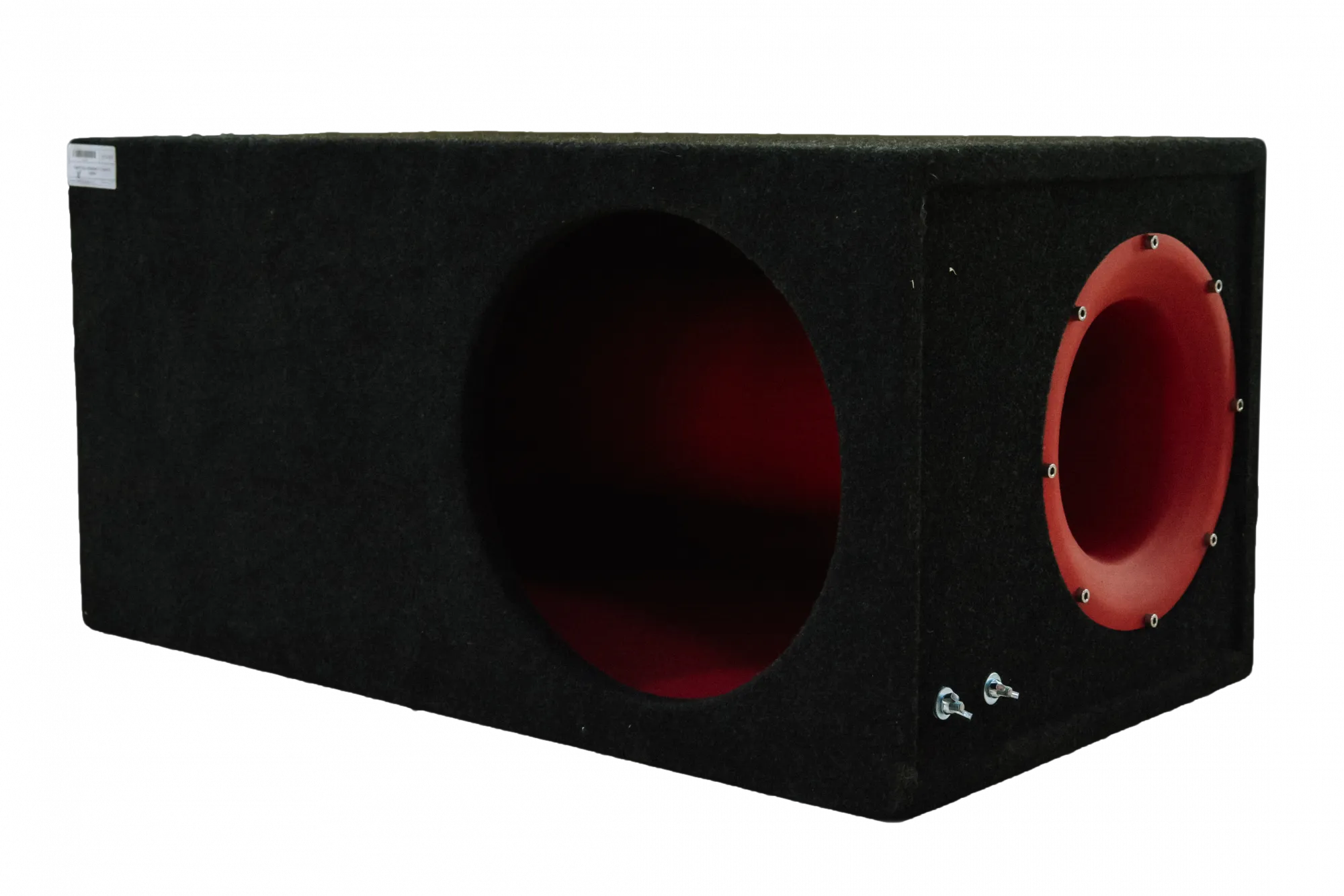 Ящик под сабвуфер 12" люкс с трубой искра красная на белом  - фото
